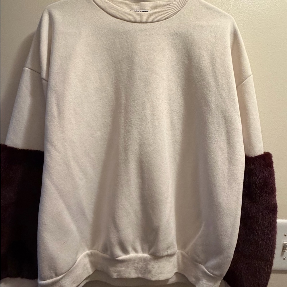 Fashion Nova Cream Sweater with Brown Sleeves